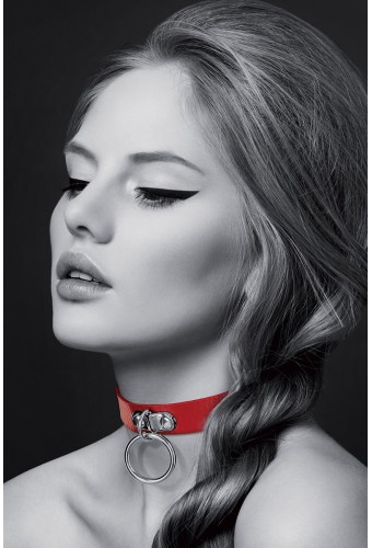 Collier Fetish rouge avec anneau - Bijoux Pour Toi