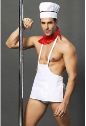 Tenue de cuisinier sexy - Déguisement 4 pièces avec tablier, slip et toque