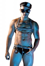 Tenue agent spécial police - déguisement 5 pièces avec harnais, béret et menottes