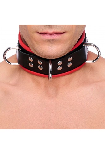 Collier en cuir avec 3 Anneaux D Rouge 