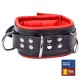 Collier en cuir rembourré avec 3 anneaux D Rouge 