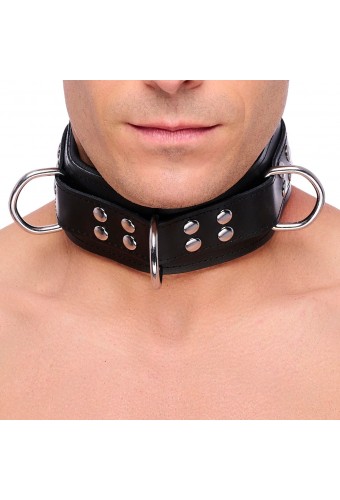 Collier rembourré en cuir avec Anneaux D Noir 