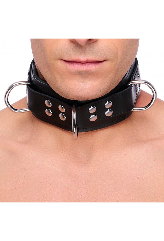 Collier rembourré en cuir avec Anneaux D Noir 