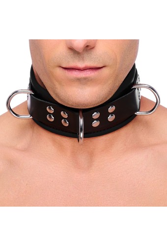 Collier en cuir 3 anneaux D Noir 