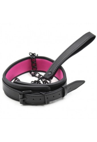 Collier + Laisse Noir - Rose 