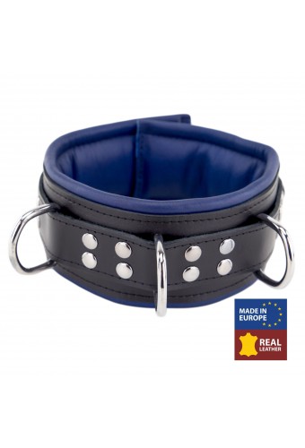 Collier rembourré en cuir 3 Anneaux D Bleu 