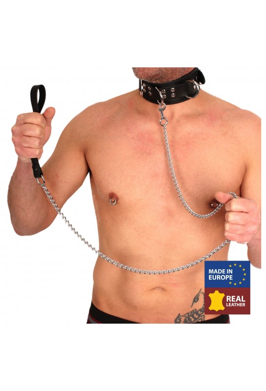 Laisse de chien en cuir noir 