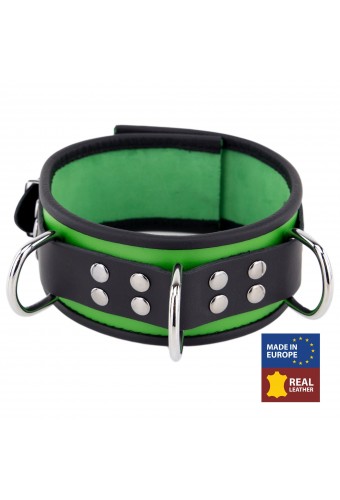 Collier en cuir 3 Anneaux D Vert-Noir 