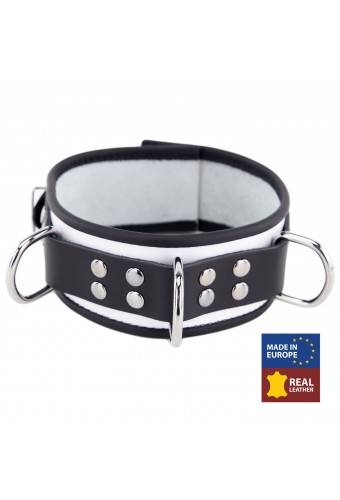 Collier en cuir 3 Anneaux D Blanc-Noir 