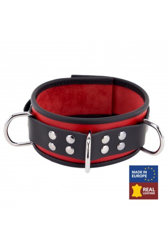 Collier en cuir 3 Anneaux D Rouge-Noir 