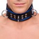 Collier en cuir - 3 anneaux D - Bleu/Noir 