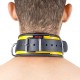 Collier en cuir - 3 anneaux D - Noir/ Jaune 