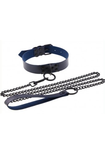 Collier-Laisse Punk Bleu marine 