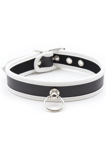 Collier O Ring Simili Noir-Blanc 