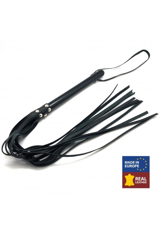 MARTINET BRINS EN CUIR NOIR - 78cm - MANCHE EN BOIS 