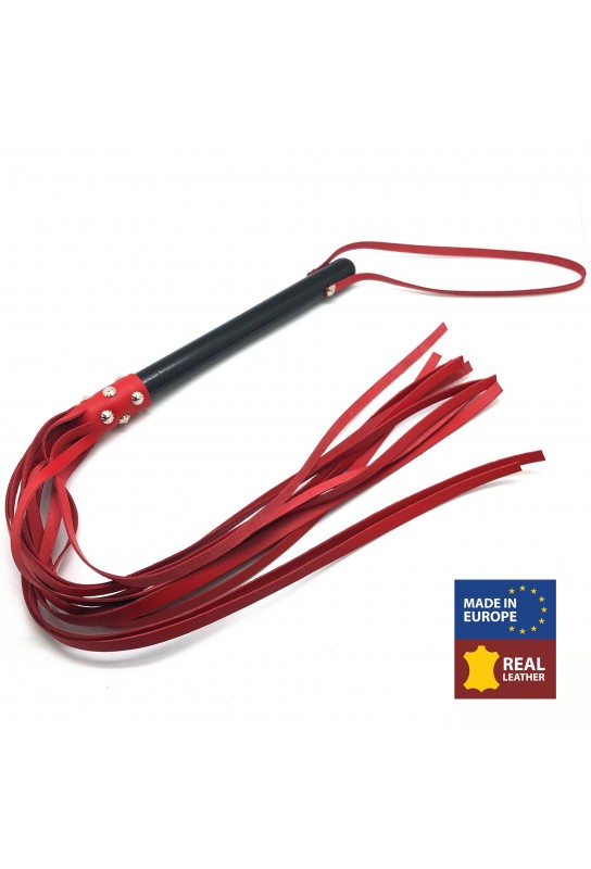 MARTINET BRINS EN CUIR ROUGE - 78cm - MANCHE EN BOIS 