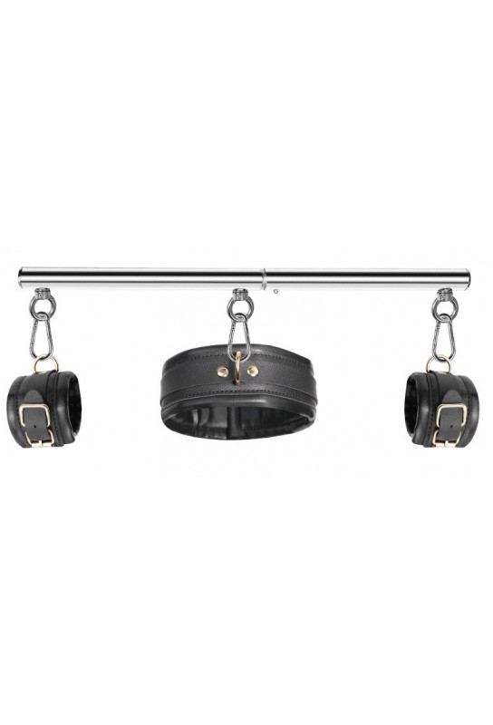 Kit Barre de maintien Collier et Menottes Simply Dom Noir 