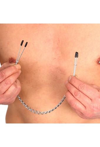 Pinces à seins plates métalliques avec chaine 