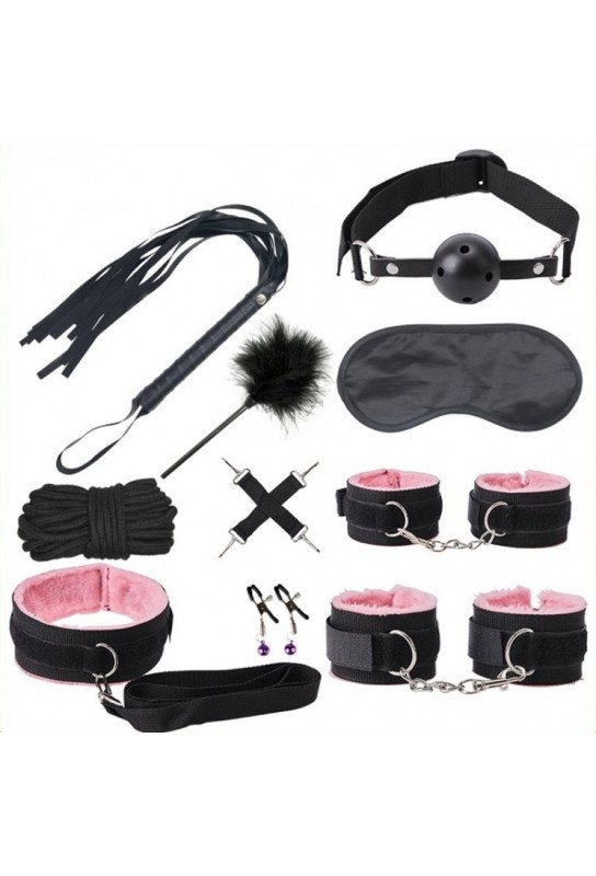 Kit Sm Bondage Push 9 Pièces Noir-rose 