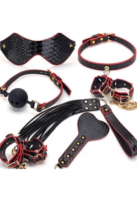 Kit Bdsm 7 Pièces Caiman noir-Rouge 