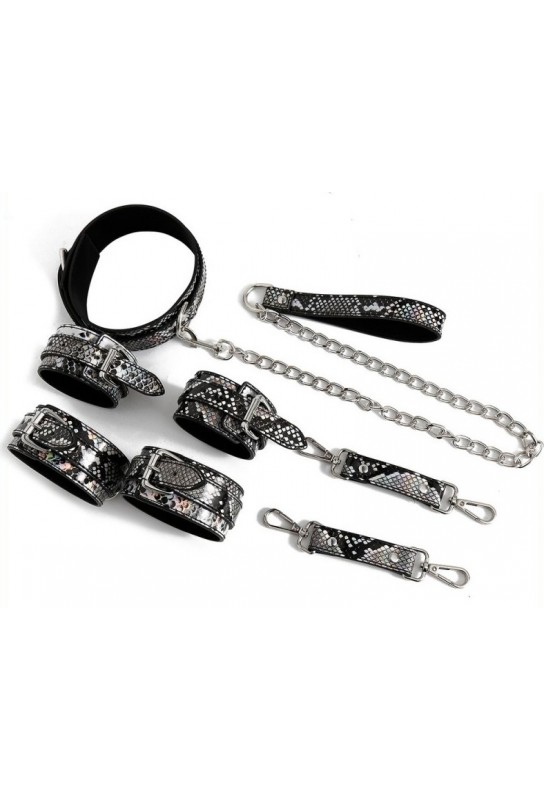 Kit Sm Snakine Collier et Menottes Noir-Argentés 