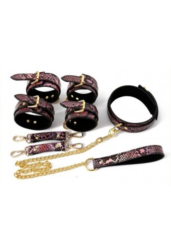 Kit Sm Snakine Collier et Menottes Noir-Rose 