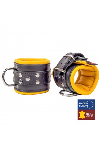Menottes en cuir rembourrées Noir-Jaune 