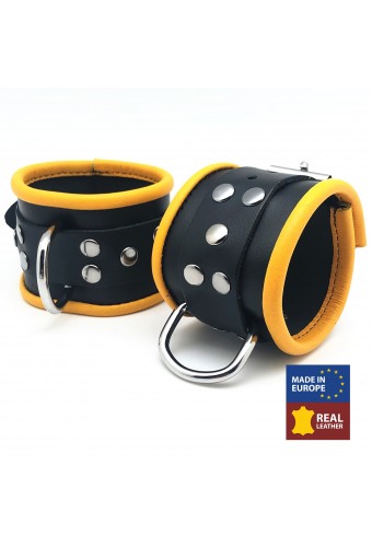 Menottes en cuir pour Poignets Noir-Jaune 