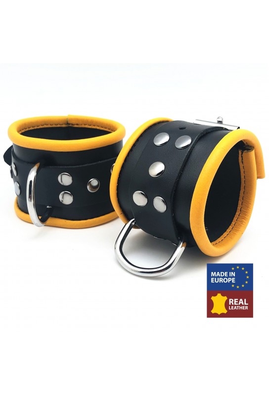 Menottes en cuir pour Poignets Noir-Jaune 