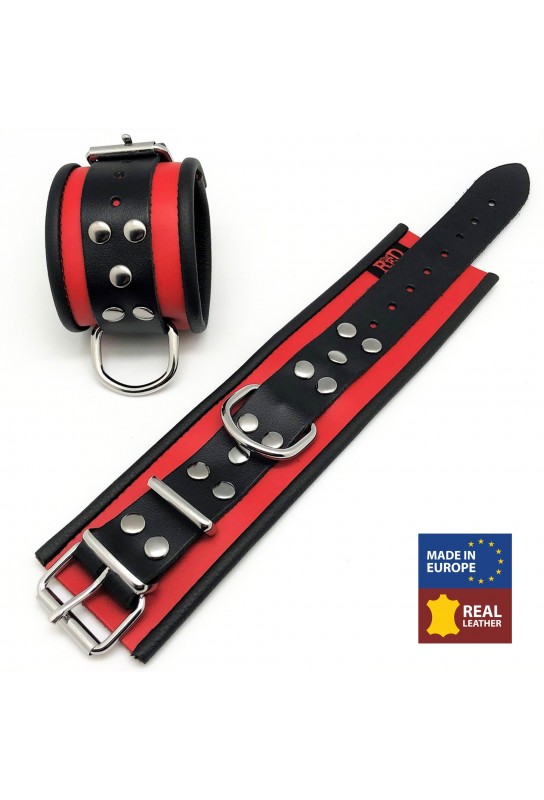 Menotte en cuir - Rouge/ Noir 