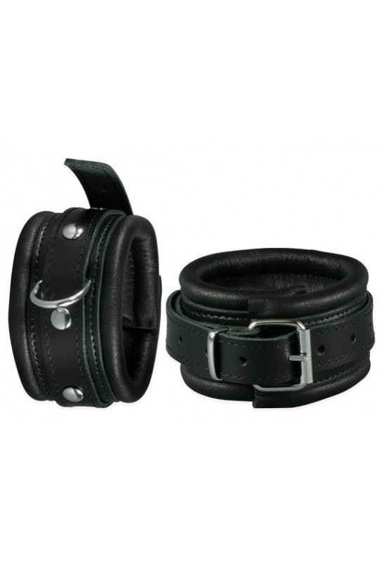 Menottes de chevilles en cuir 5cm Noir 