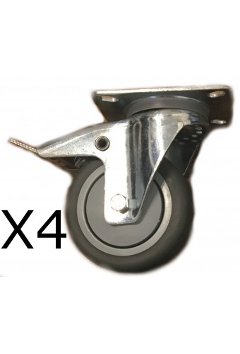 Roulettes avec frein Diamètre 10cm Qualité Pro x4 