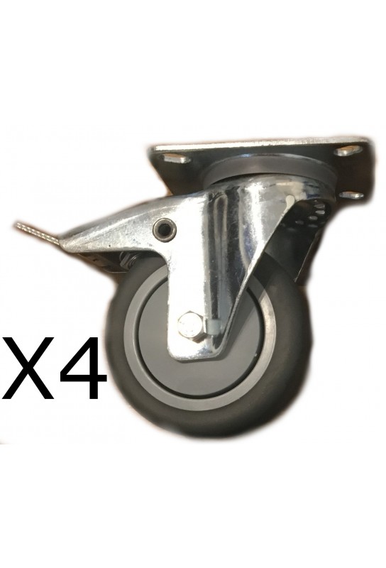 Roulettes avec frein Diamètre 10cm Qualité Pro x4 