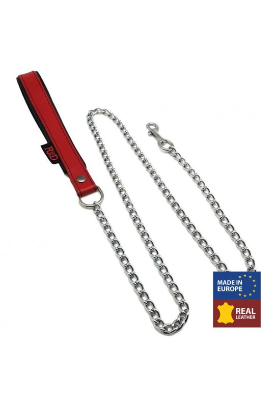 Laisse avec poignée en cuir 1m Rouge 