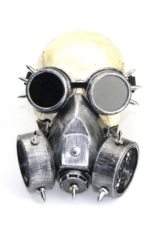 Masque à gaz et lunettes Rivets Silver Argenté 