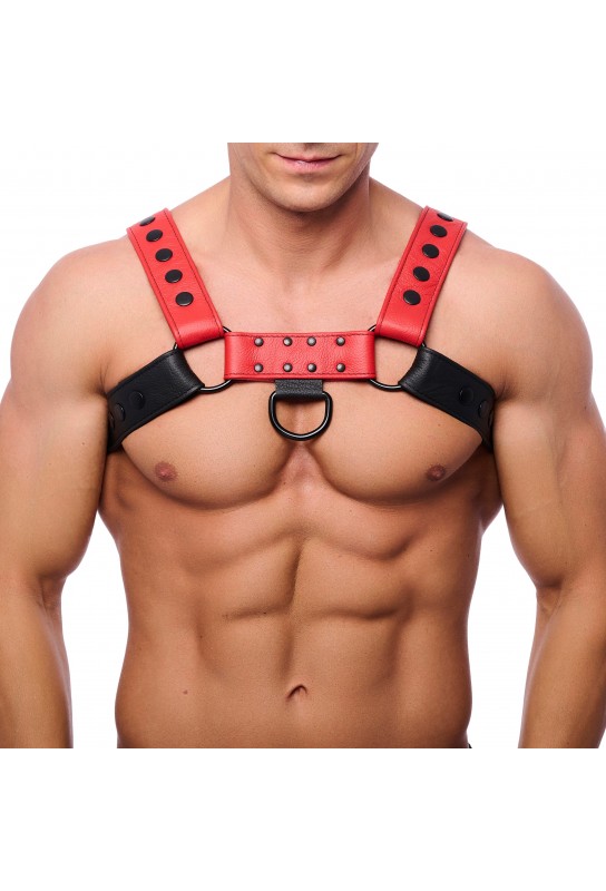 Harnais en cuir Snap Noir-Rouge 