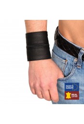 Poignet bracelet de force en cuir - Noir/Noir- avec zip 