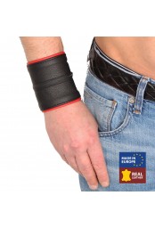 Poignet bracelet de force en cuir - Noir/Rouge avec zip 