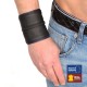 Poignet bracelet de force en cuir - Noir/Bleu avec zip 