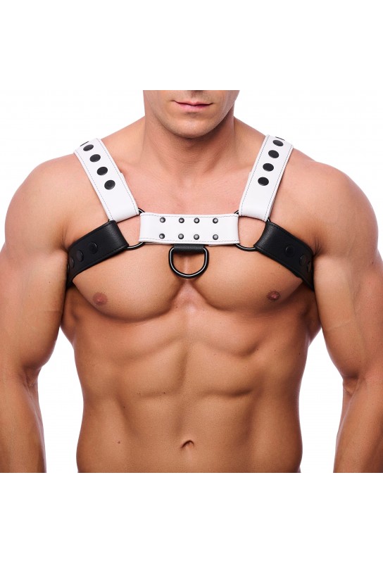 Harnais en cuir Snap Noir-Blanc 