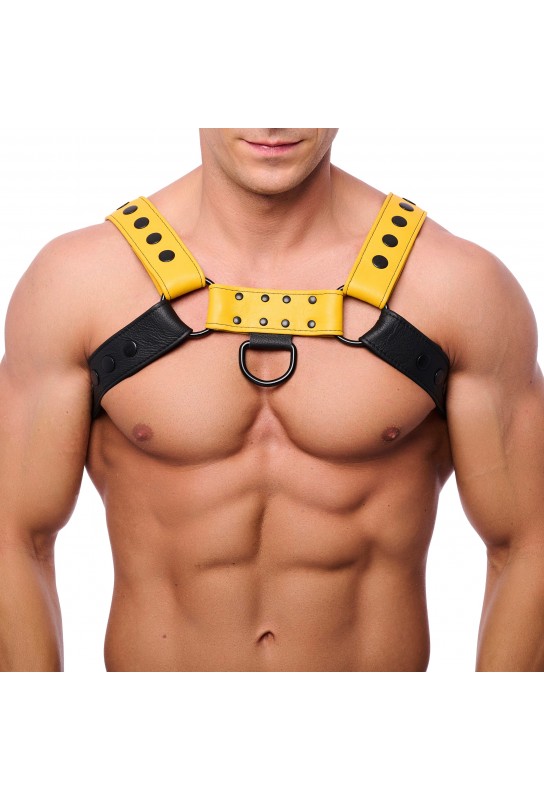 Harnais en cuir Snap Noir-Jaune 