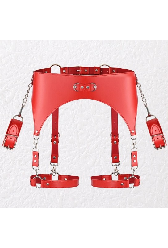 Ceinture Porte-Jarretelles et Menottes Rouge 