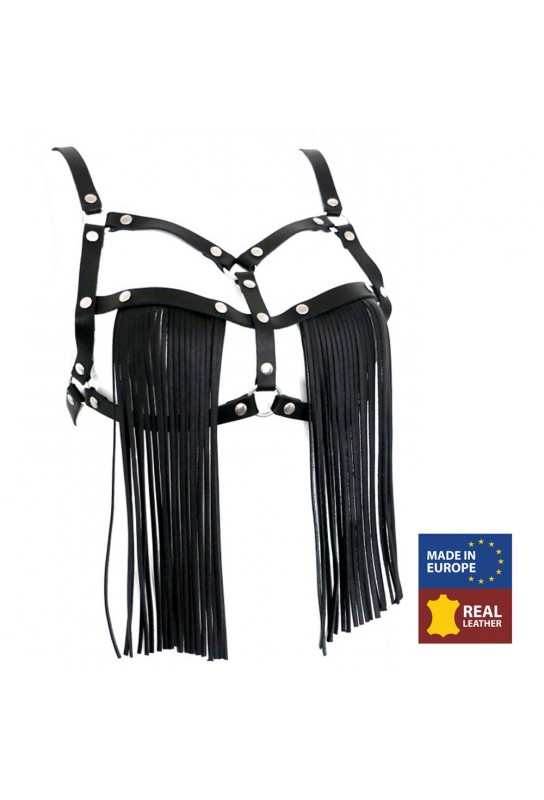 SOUTIEN GORGE EN CUIR AVEC FRANGES 