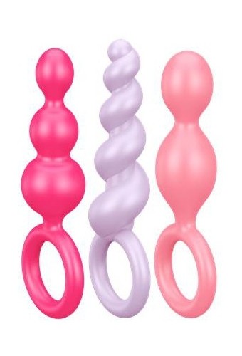 Kit 3 Plugs Silicone Booty Call Satisfyer 9.5 x 2.5cm Roses 