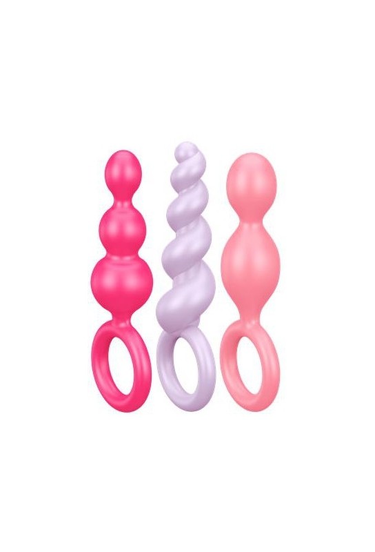Kit 3 Plugs Silicone Booty Call Satisfyer 9.5 x 2.5cm Roses 