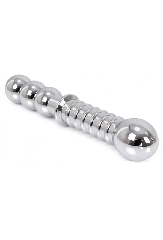 Double gode en métal Ribbed 19 x 3.5 cm 