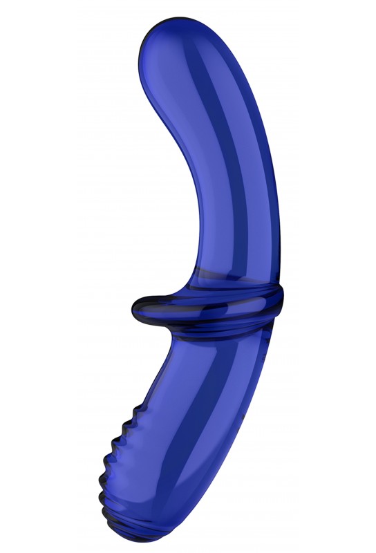 Gode en verre Double Crystal 18.5 x 3.5cm Bleu 