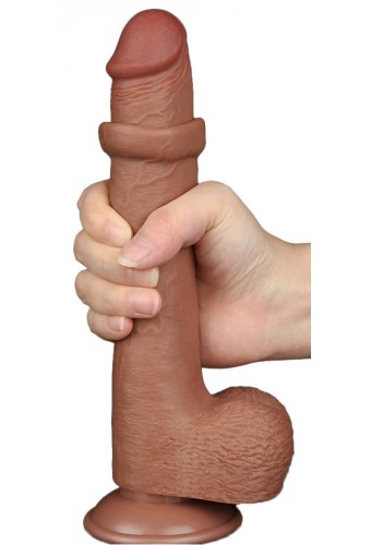 Gode avec Bourses Sliding Skin 17 x 3.5cm Marron 