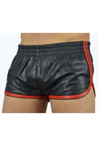 Short Imitation Cuir Sports Line Noir-Rouge 