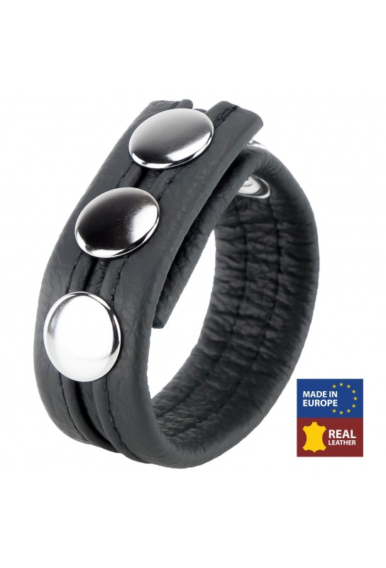 Cockring en cuir 3 Pressions Noir 